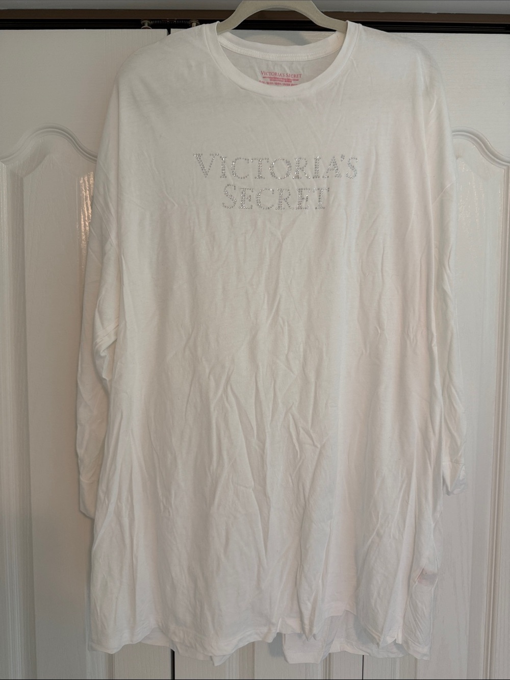 Victoria's Secret White Long Sleeve Rhinestone Logo Tee
